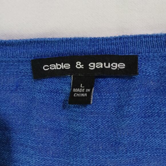 Cable & Gauge Large Royal Blue Cotton Blend Cardigan Sweater Lightweight - Picture 2 of 12